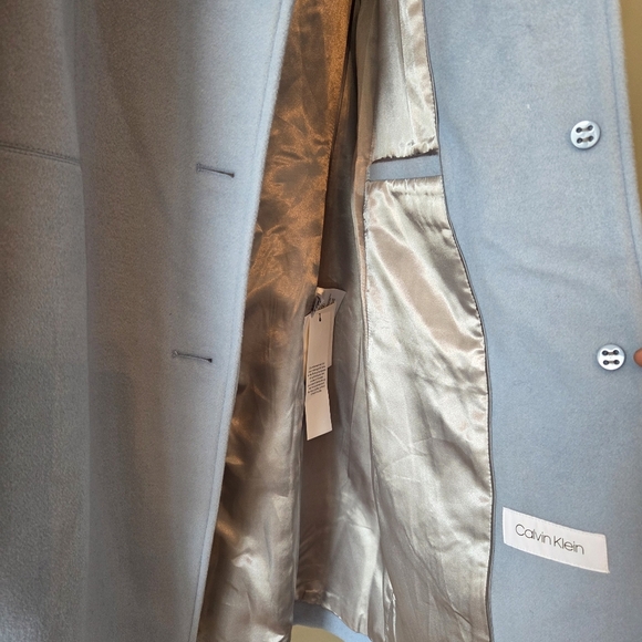 NWT Calvin Klein Wool Blended Mid Length Pastel Blue Coat Size 14 - Picture 13 of 16